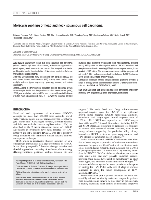 (PDF) Molecular profiling of head and neck squamous cell carcinoma