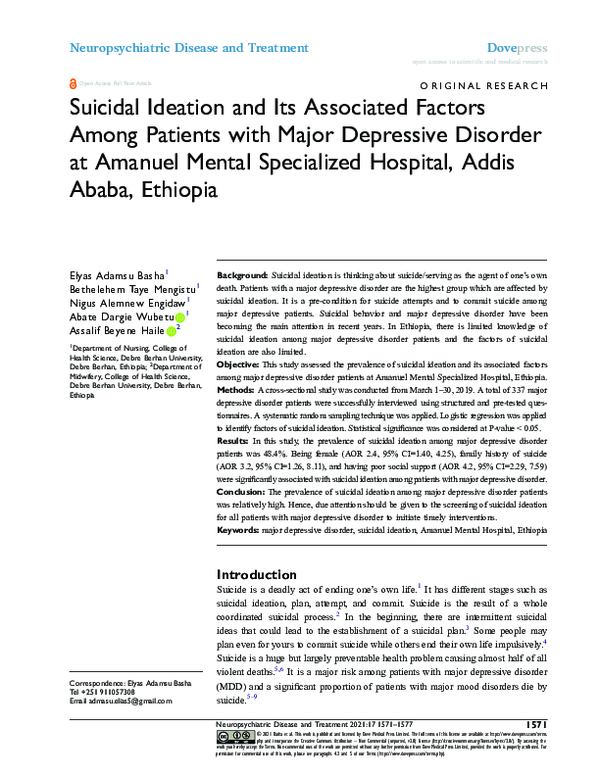 (PDF) Suicidal Ideation and Its Associated Factors Among Patients with ...