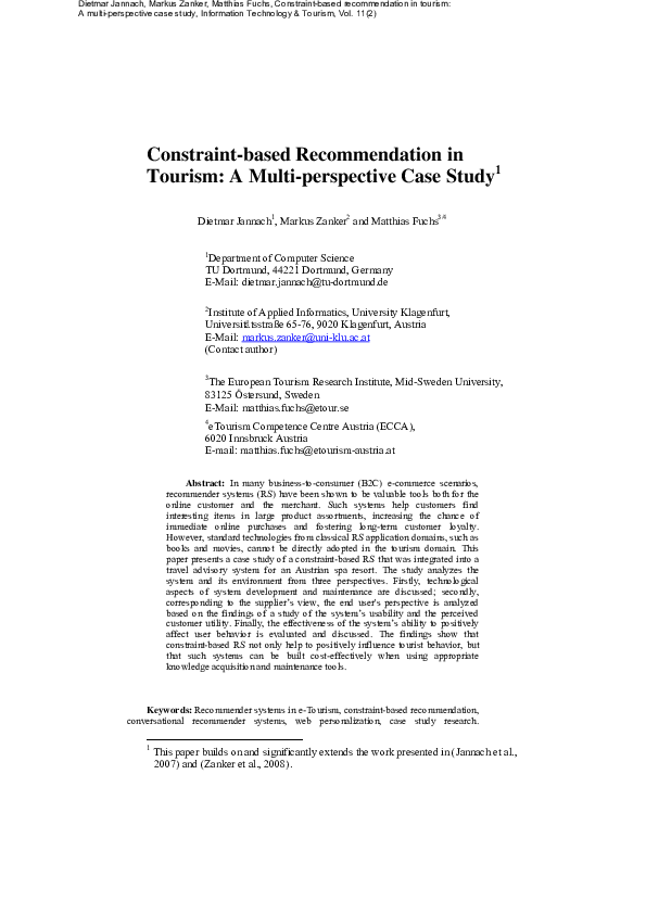 (PDF) Constraint-Based Recommendation in Tourism: A Multiperspective ...