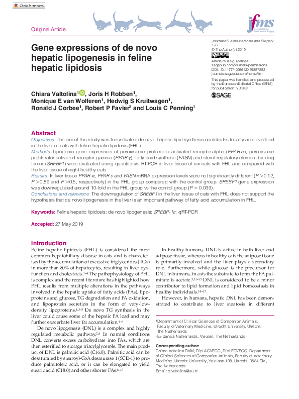 (PDF) Gene expressions of de novo hepatic lipogenesis in feline hepatic ...