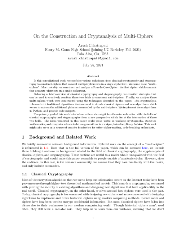 (PDF) On the Construction and Cryptanalysis of Multi-Ciphers