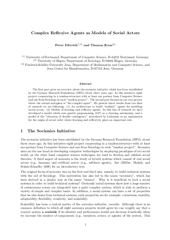 (PDF) Complex Reflexive Agents as Models of Social Actors