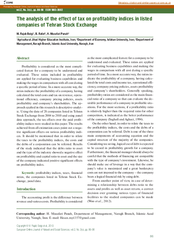 (PDF) The analysis of the effect of tax on profitability indices in ...