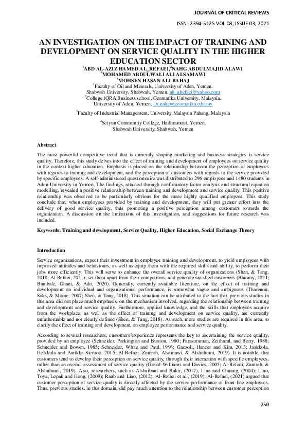 (PDF) An Investigation on the Impact of Training and Development on ...