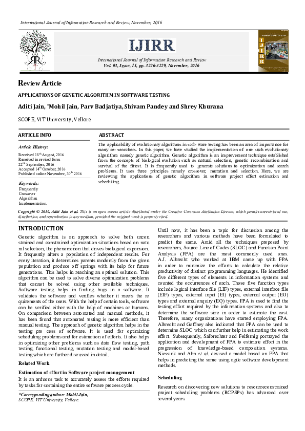 (PDF) Review Article APPLICATIONS OF GENETIC ALGORITHM IN SOFTWARE TESTING