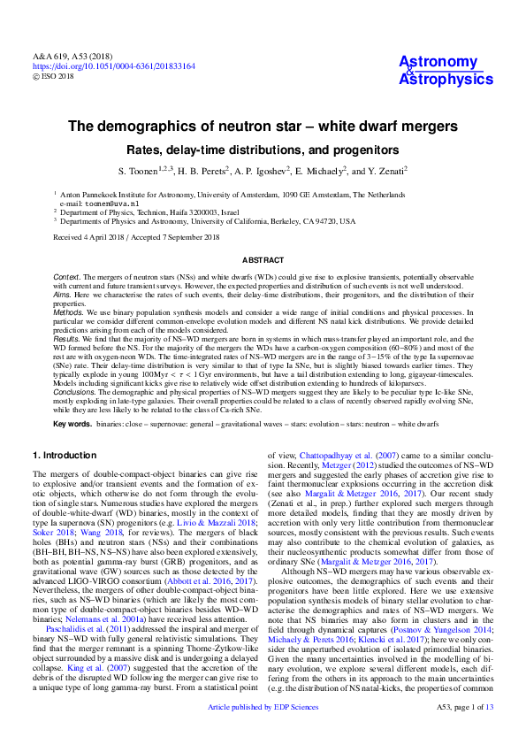 (PDF) The demographics of neutron star – white dwarf mergers