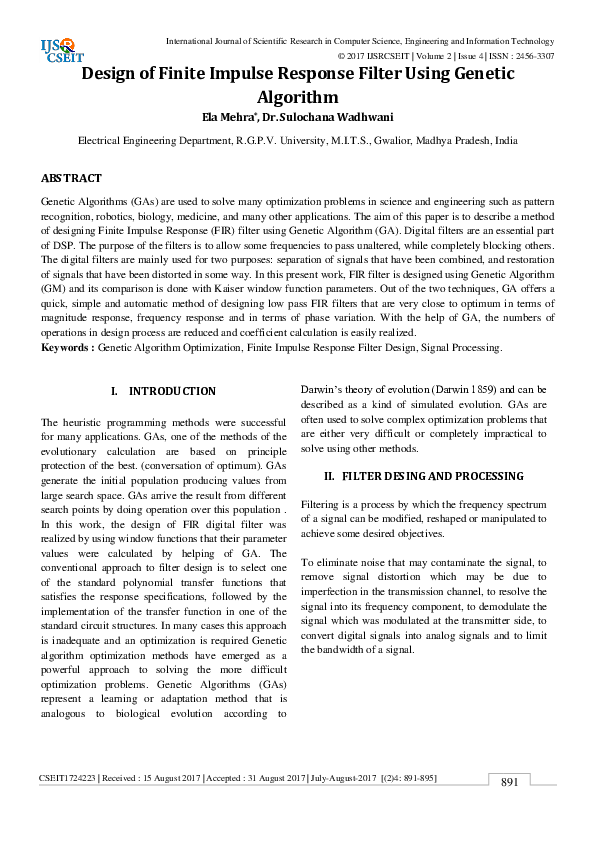 (PDF) Design of Finite Impulse Response Filter Using Genetic Algorithm