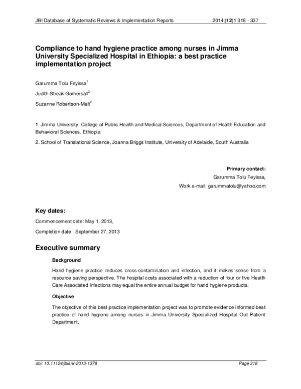 (PDF) Compliance to Hand Hygiene Practice among Nurses in Jimma ...