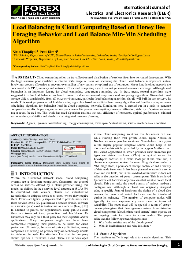 (PDF) Load Balancing in Cloud Computing Based on Honey Bee Foraging ...