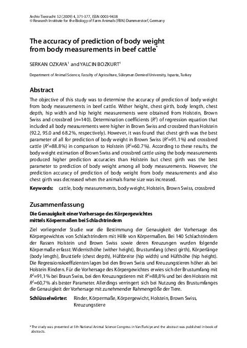 (PDF) The accuracy of prediction of body weight from body measurements ...