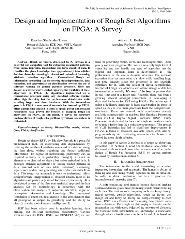 (PDF) Design and Implementation of Rough Set Algorithms on FPGA: A Survey