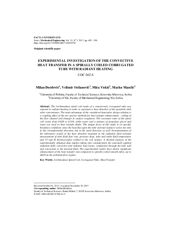 (PDF) Experimental Investigation of the Convective Heat Transfer in a ...
