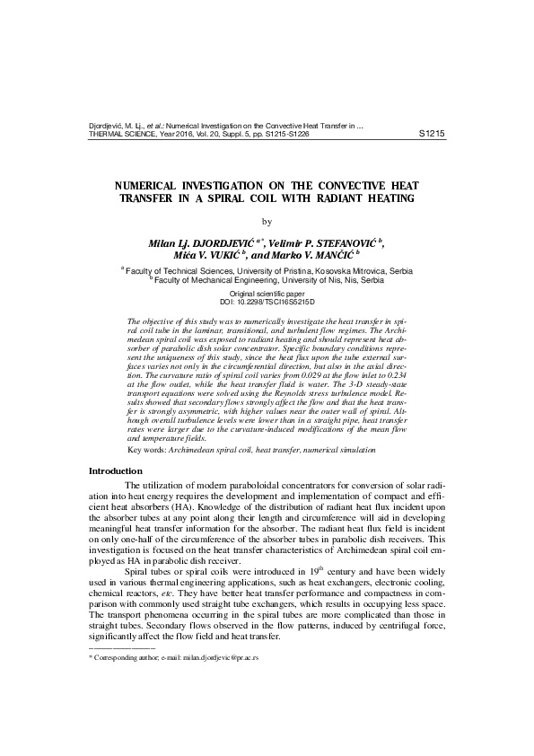 (PDF) Numerical investigation on the convective heat transfer in a ...