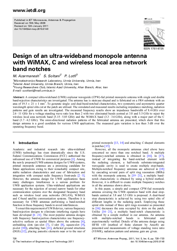 (PDF) Design of an ultra-wideband monopole antenna with WiMAX, C and ...