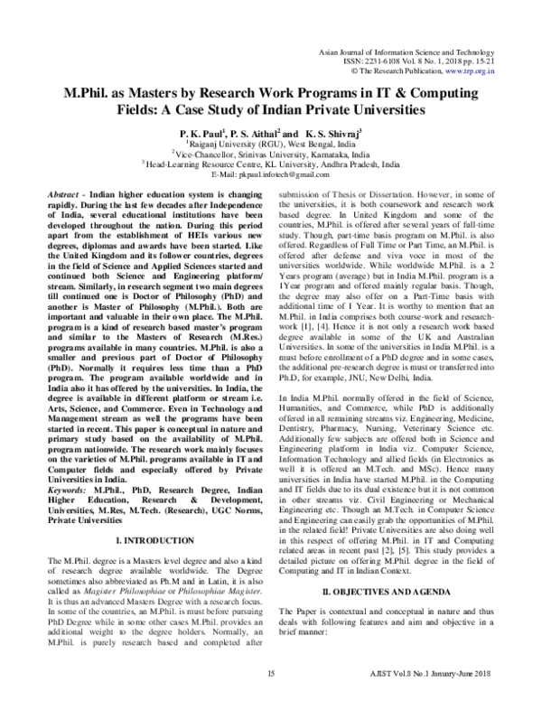 (PDF) M.Phil. as Masters by Research Work Programs in IT Computing ...