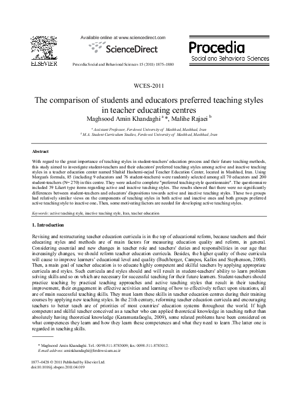(PDF) The comparison of students and educators preferred teaching ...