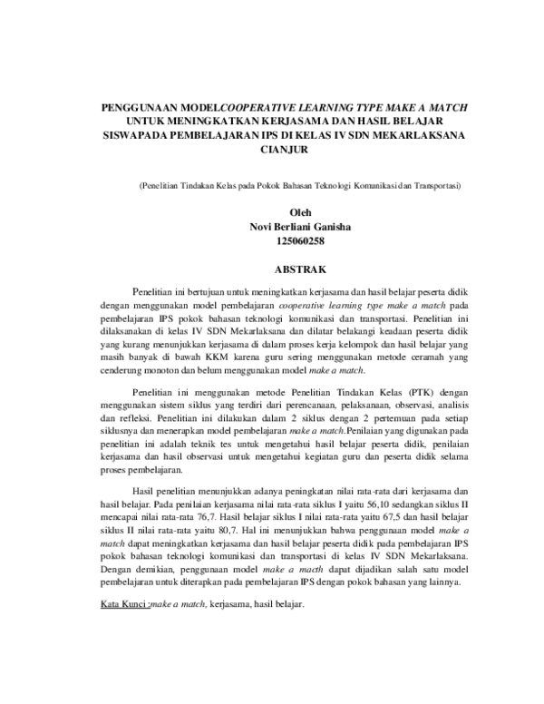 (PDF) Penggunaan Model Cooperative Learning Type Make a Match Untuk ...