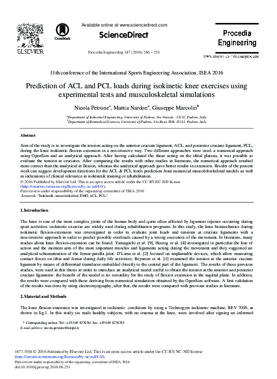 (PDF) Prediction of ACL and PCL Loads During Isokinetic Knee Exercises ...