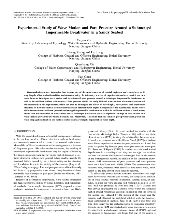 (PDF) Experimental Study of Wave Motion and Pore Pressure Around a ...