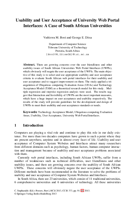 (PDF) Usability and User Acceptance of University Web Portal Interfaces ...
