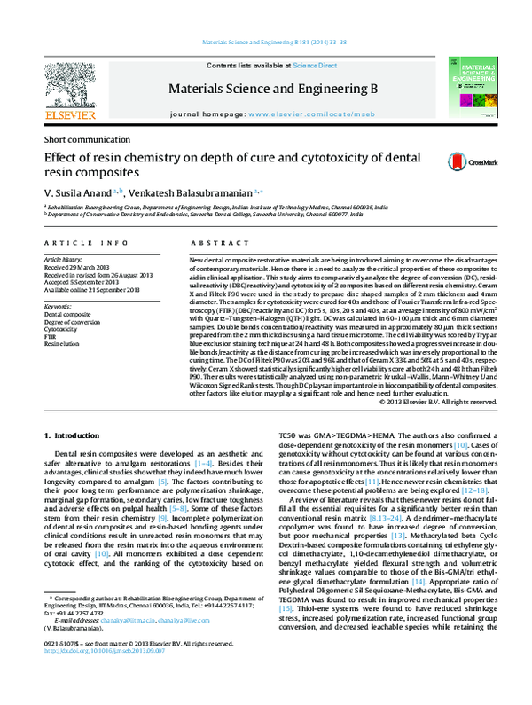 (PDF) Effect of resin chemistry on depth of cure and cytotoxicity of ...