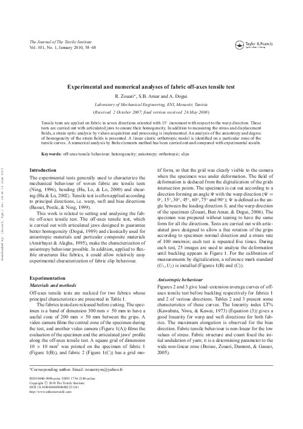 (PDF) Experimental and numerical analyses of fabric off-axes tensile test