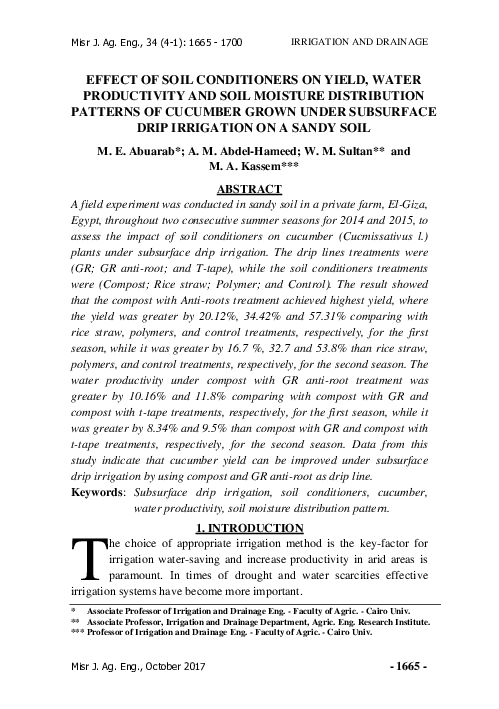 (PDF) Effect of Soil Conditioners on Yield, Water Productivity and Soil ...