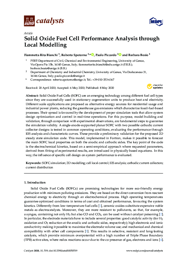 (PDF) Solid Oxide Fuel Cell Performance Analysis through Local Modelling