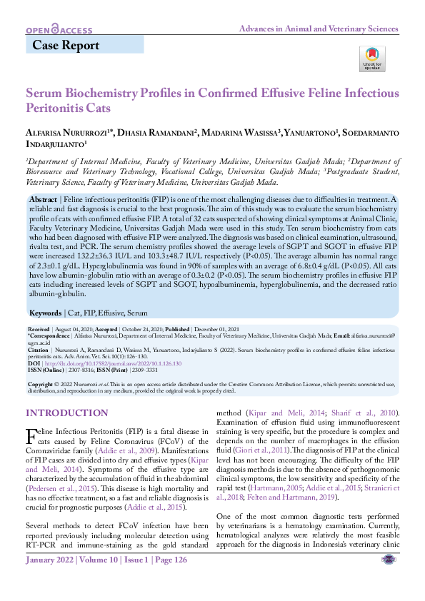 (PDF) Serum Biochemistry Profiles in Confirmed Effusive Feline ...