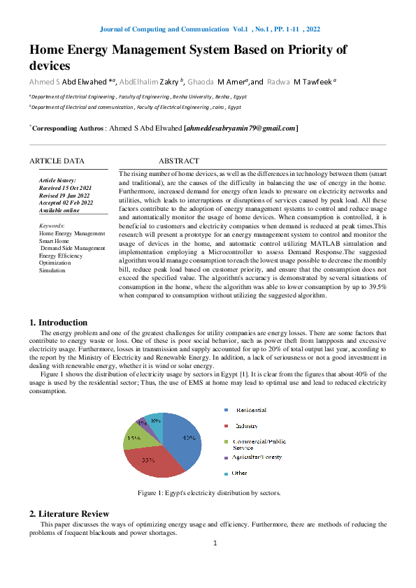 (PDF) Home Energy Management System Based on Priority of devices
