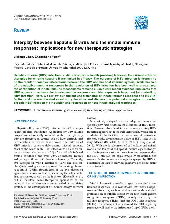 (PDF) Interplay between hepatitis B virus and the innate immune ...
