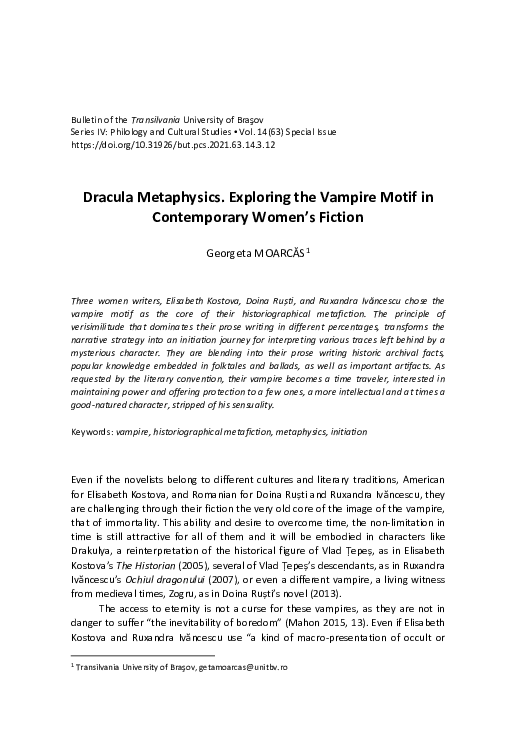 (PDF) Dracula Metaphysics. Exploring the Vampire Motif in Contemporary ...