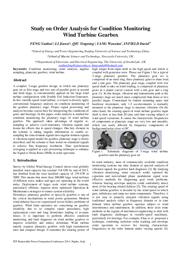 (PDF) Study on Order Analysis for Condition Monitoring Wind Turbine Gearbox