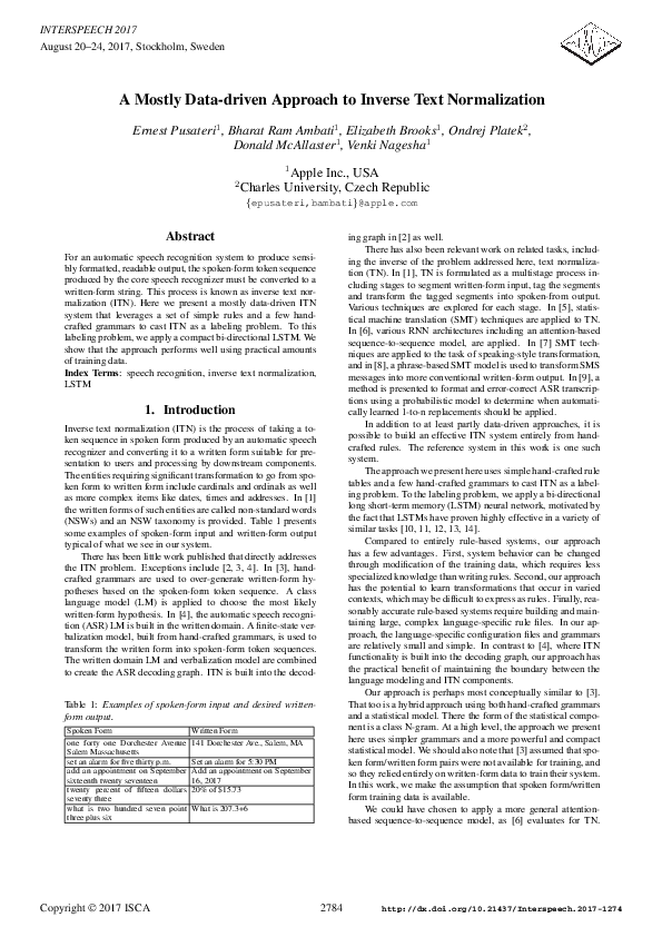 (PDF) A Mostly Data-Driven Approach to Inverse Text Normalization