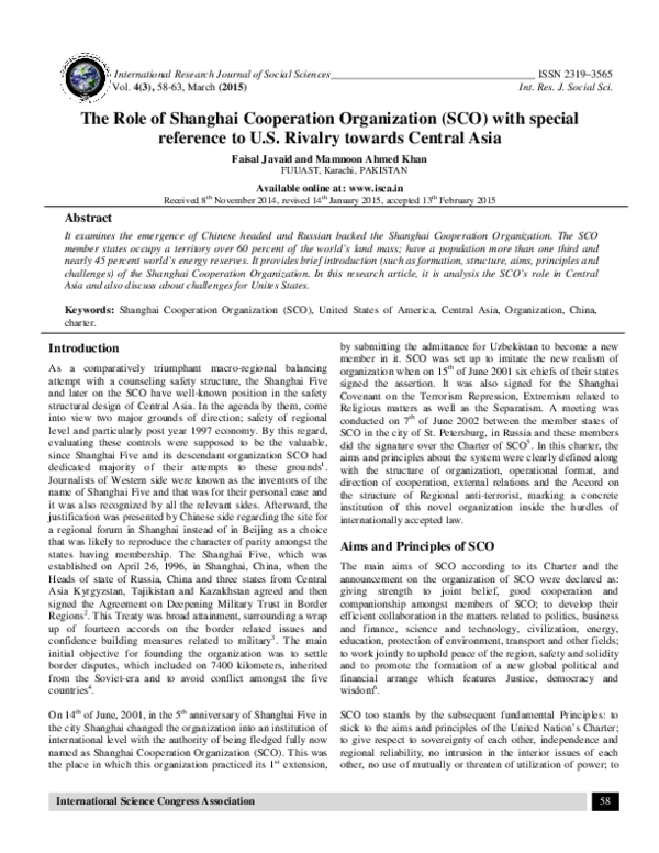 (PDF) The Role of Shanghai Cooperation Organization (SCO) with special ...