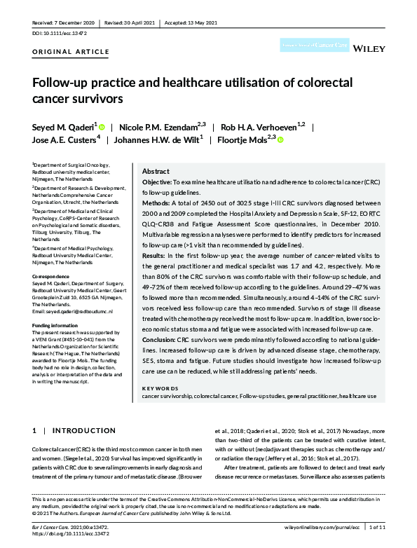 (PDF) Follow‐up practice and healthcare utilisation of colorectal ...