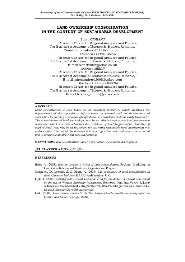 (PDF) Land Ownership Consolidation In The Context Of Sustainable ...