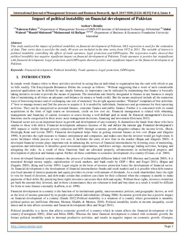 (PDF) Impact of political instability on financial development of Pakistan