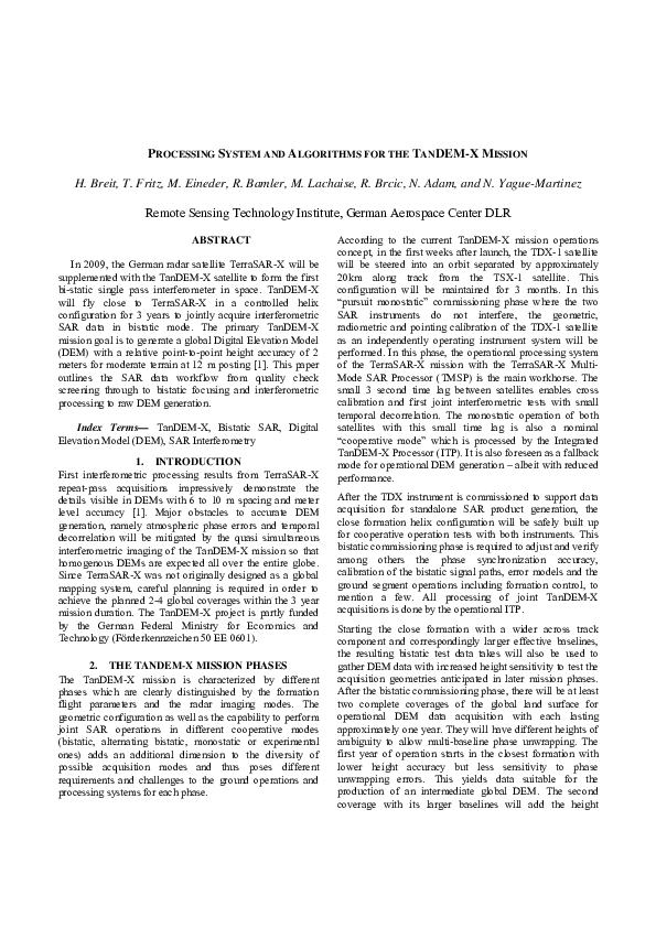 (PDF) Processing system and algorithms for the TanDEM-X mission