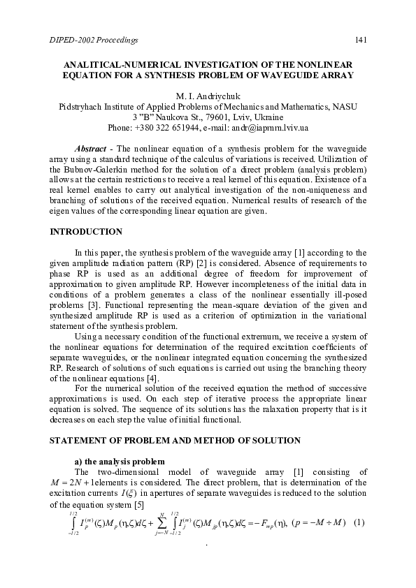 (PDF) Analytical-numerical investigation of the nonlinear equation for ...