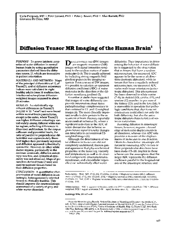 (PDF) Diffusion tensor MR imaging of the human brain