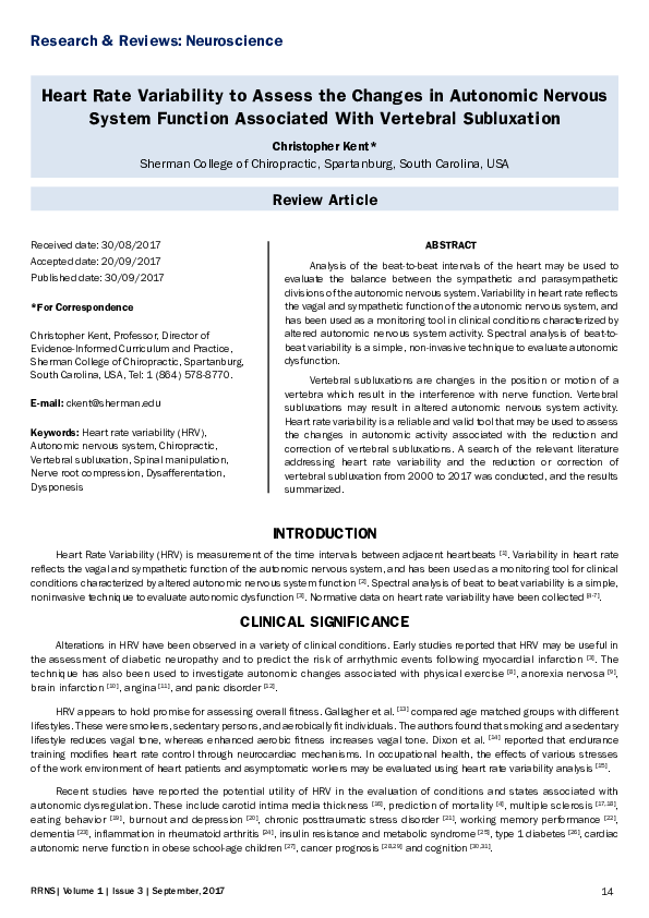(PDF) Heart Rate Variability To Assess The Changes In Autonomic Nervous ...