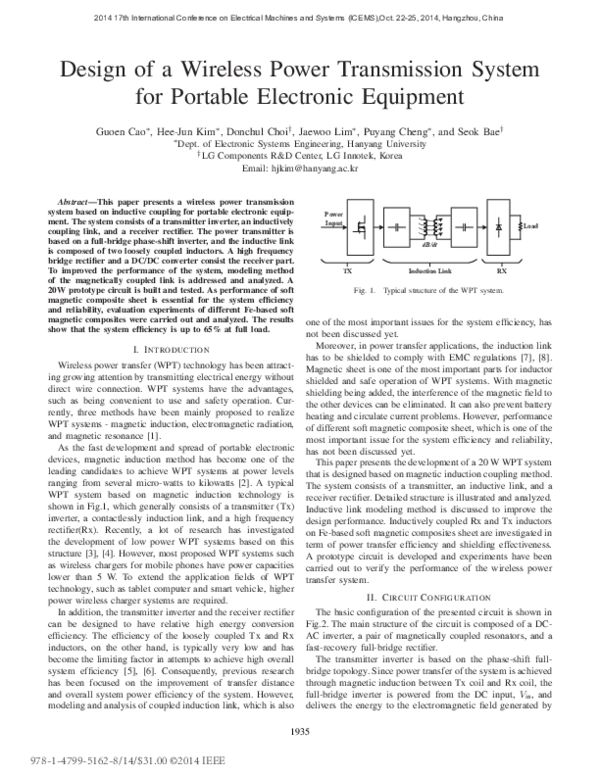 (PDF) Design of a wireless power transmission system for portable ...