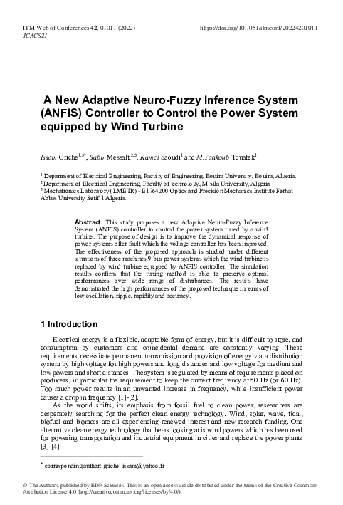 (PDF) A New Adaptive Neuro-Fuzzy Inference System (ANFIS) Controller to ...