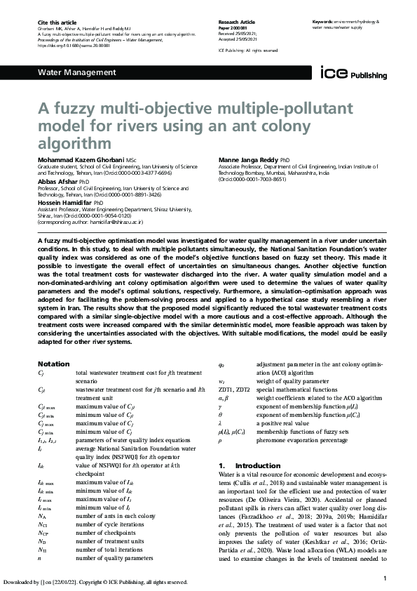 (PDF) A fuzzy multi-objective multiple-pollutant model for rivers using ...