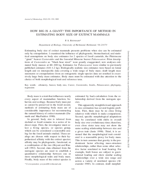 (PDF) How Big is a Giant? The Importance of Method in Estimating Body ...
