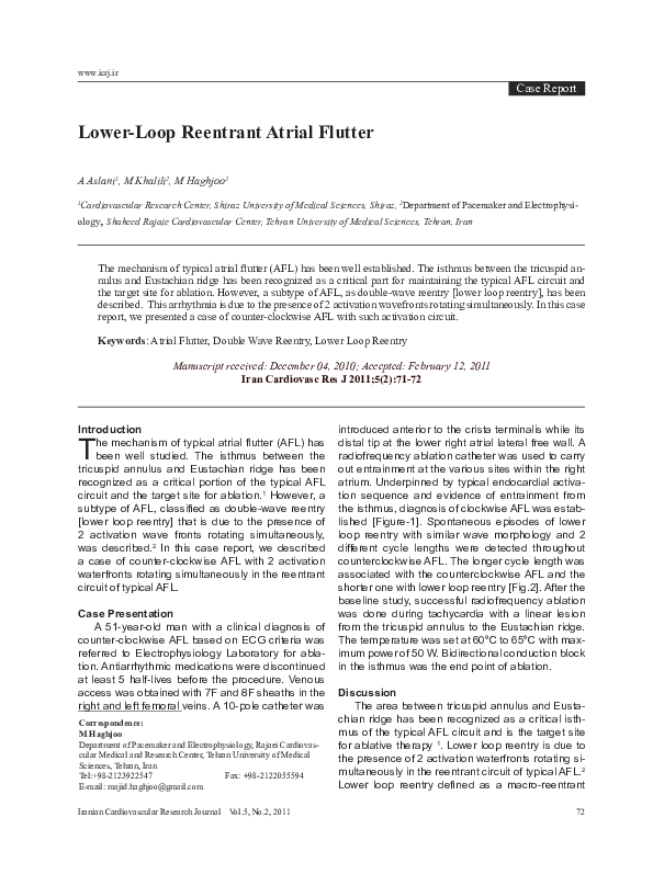 (PDF) Lower-Loop Reentrant Atrial Flutter