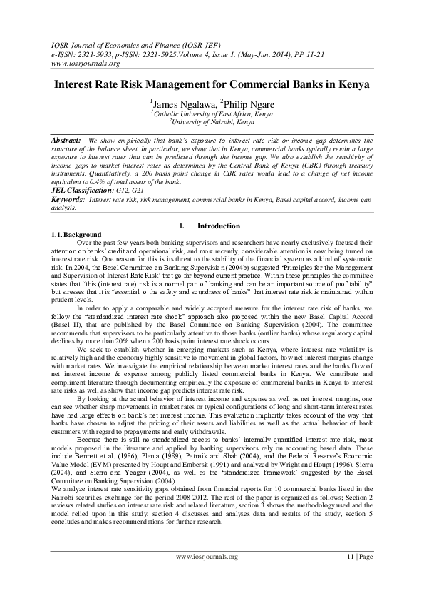 (PDF) Interest Rate Risk Management for Commercial Banks in Kenya