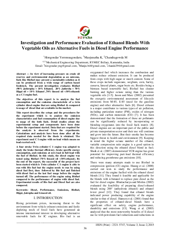 (PDF) Investigation and Performance Evaluation of Ethanol Blends With ...