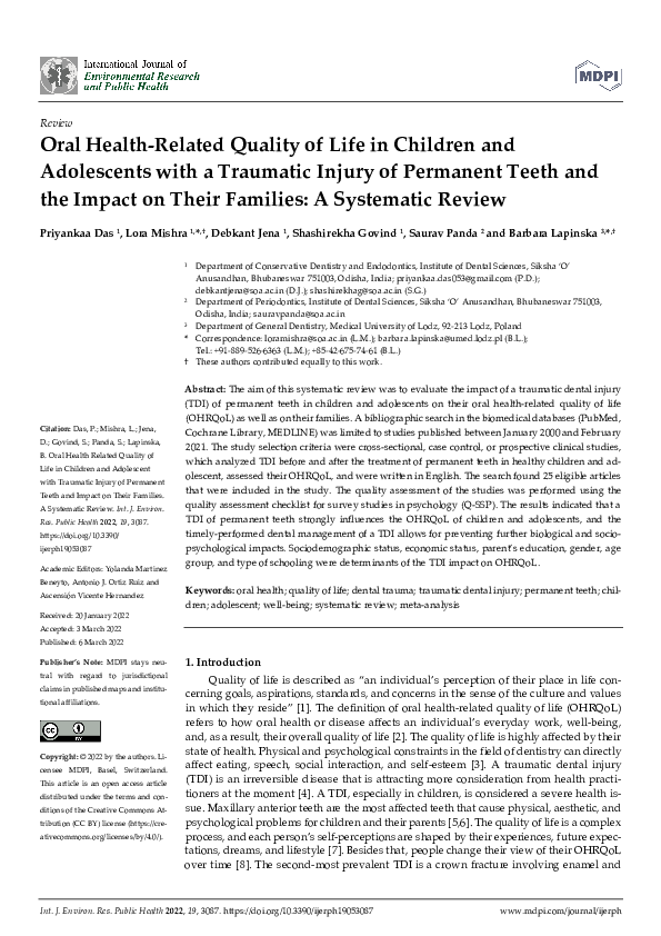 (PDF) Oral Health-Related Quality of Life in Children and Adolescents ...